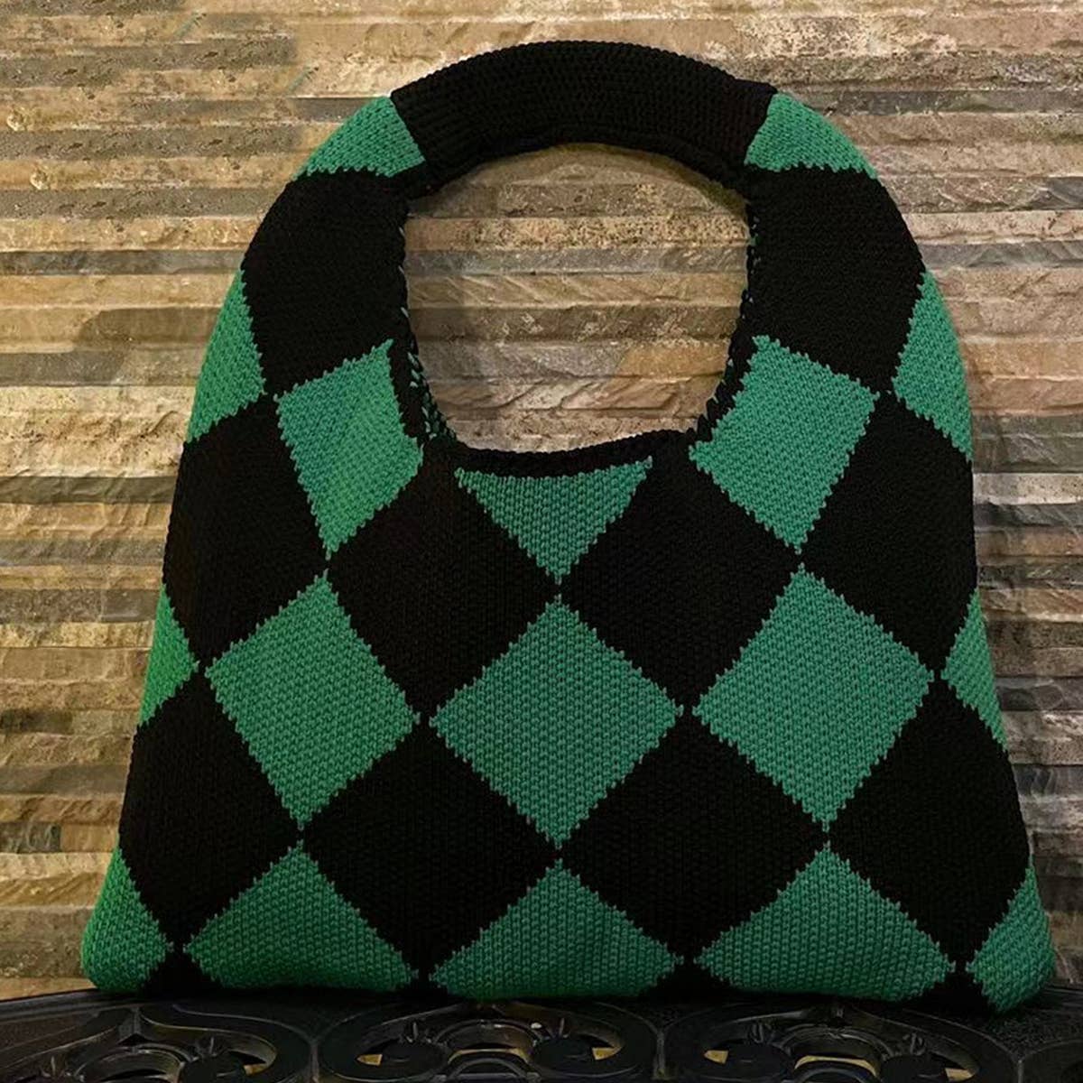 Women Casual Plaid Knitted Clutch Bag_Cwab0855