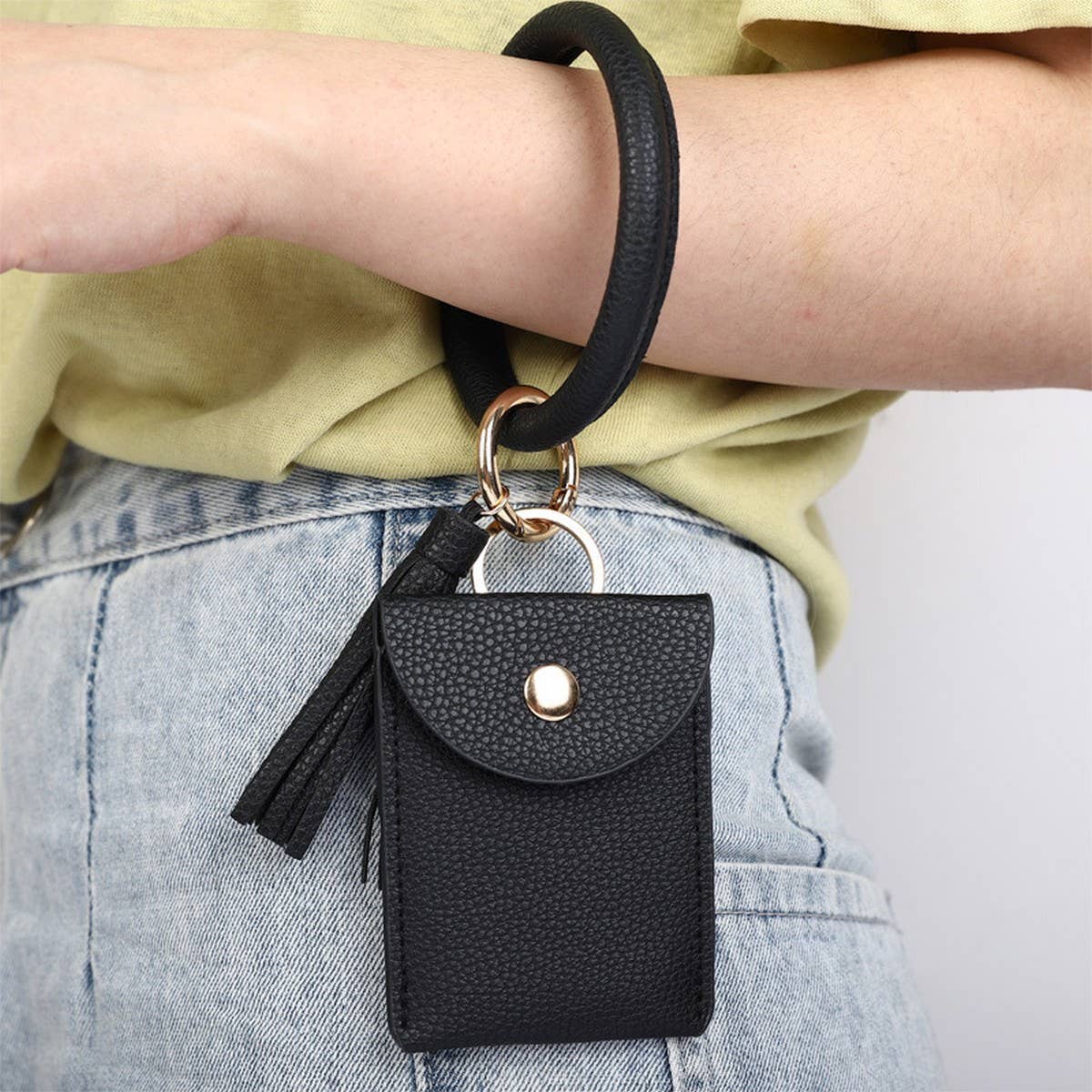 PU LEATHER WRISTLET WALLET KEYCHAIN_CWAB5005