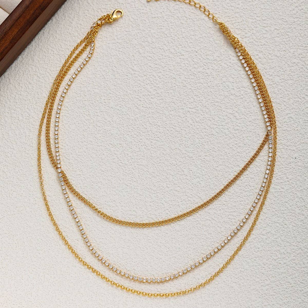 STACKED THREE LAYER DIAMOND CHAIN NECKLACE_CWMM3644