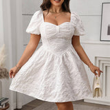 NEW FRENCH SQUARE NECK SLIM PUFF SKIRT WHITE DRESS_CWDMD5976