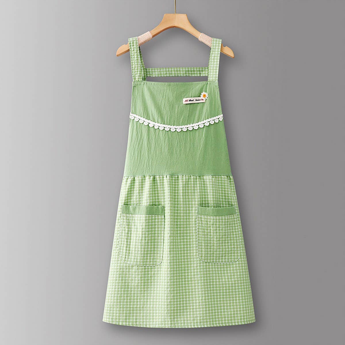 Cotton Striped Grid Kitchen Apron With Pocket_Cwmm10095