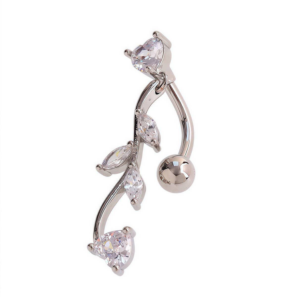 LEAF HEART TASSEL NAVEL RING STAINLESS STEEL BAR_CWMM9385