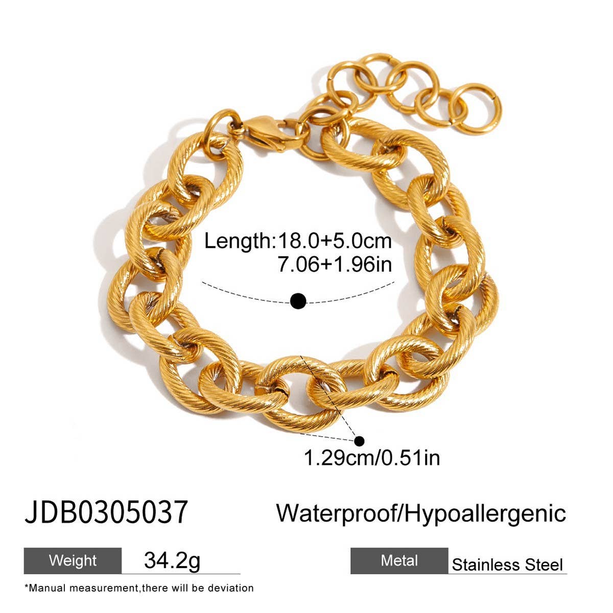 THICK RIBBED CROSS CHAIN BRACELET 18K GOLD STEEL_CWAJE4809