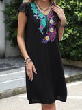 Stylish Casual V-Neck Embroidered Dress