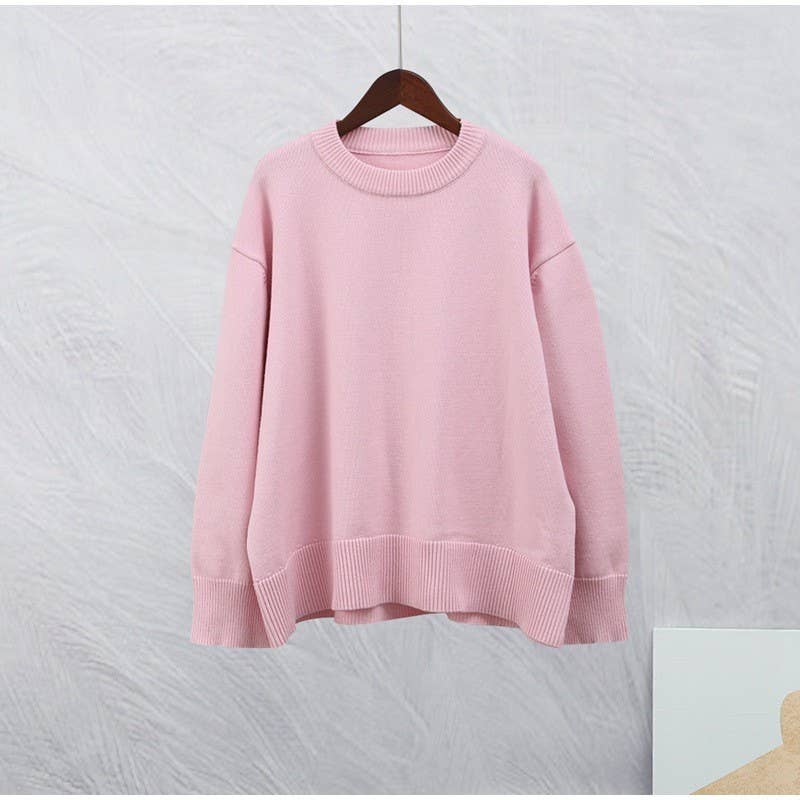 Solid Color Crew Neck Knit Pullover Sweater