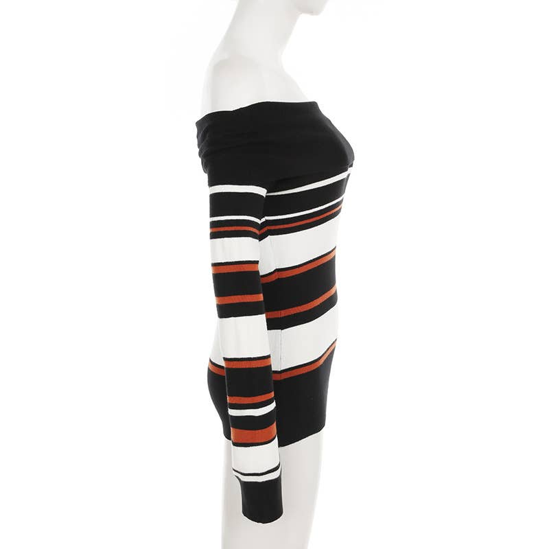 Vintage Striped Striped Woolen Collar Top