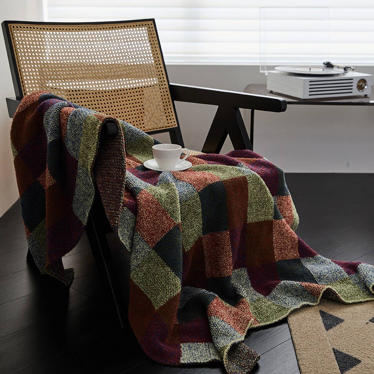 NEW RETRO PLAID VELVET KNITTED THROW BLANKET_CWMM2379