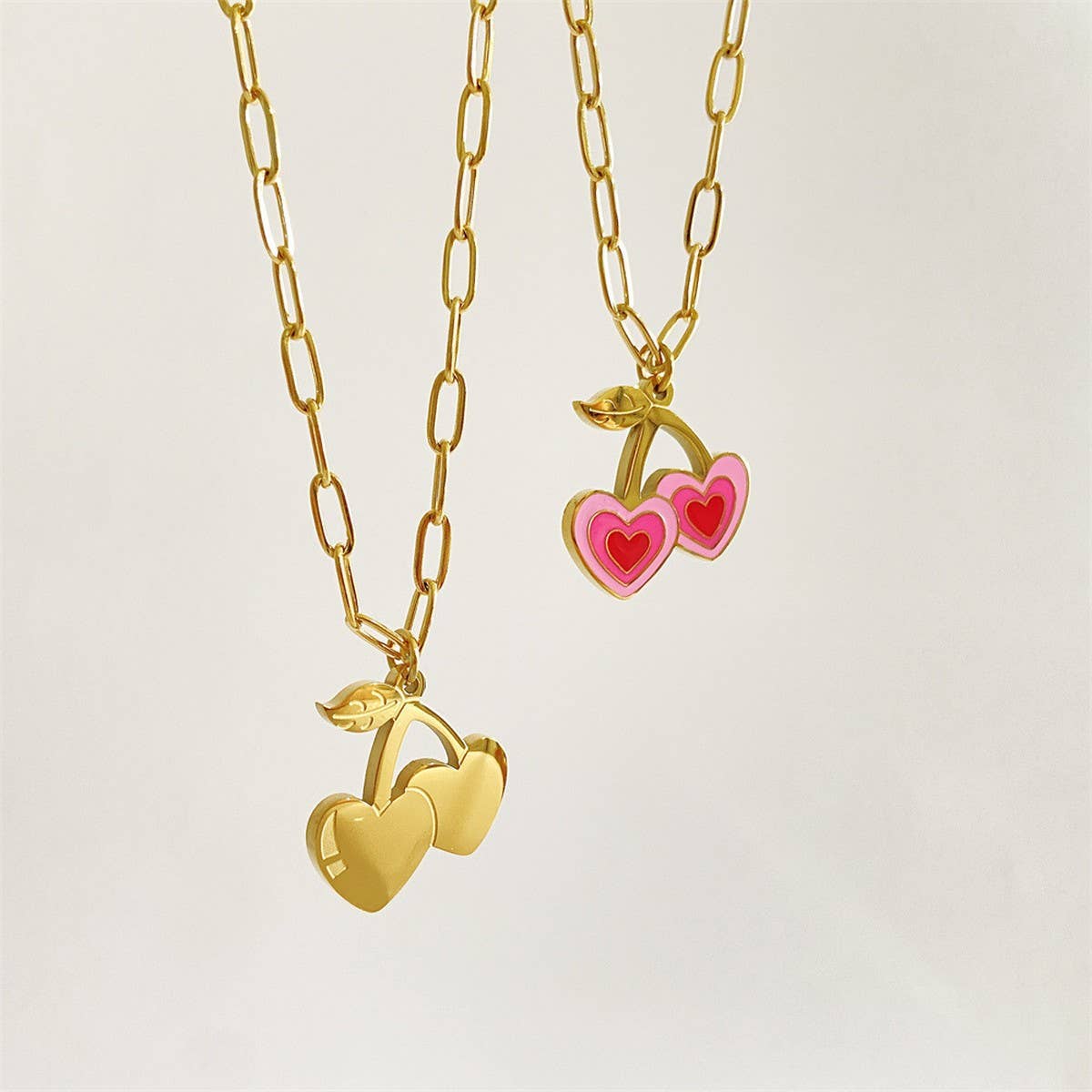 NEW GIRL PINK PENDANT GOLD PLATED NECKLACE_CWMM3844