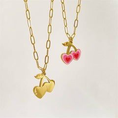 NEW GIRL PINK PENDANT GOLD PLATED NECKLACE_CWMM3844