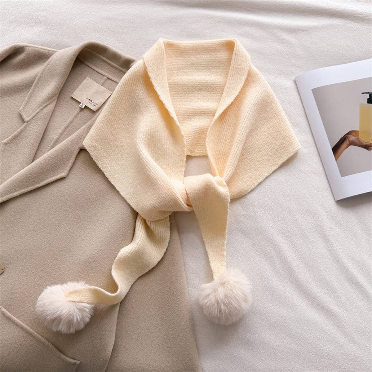 Cozy Knit Pom Pom Scarf Warm Winter Wrap_Cwasc03459