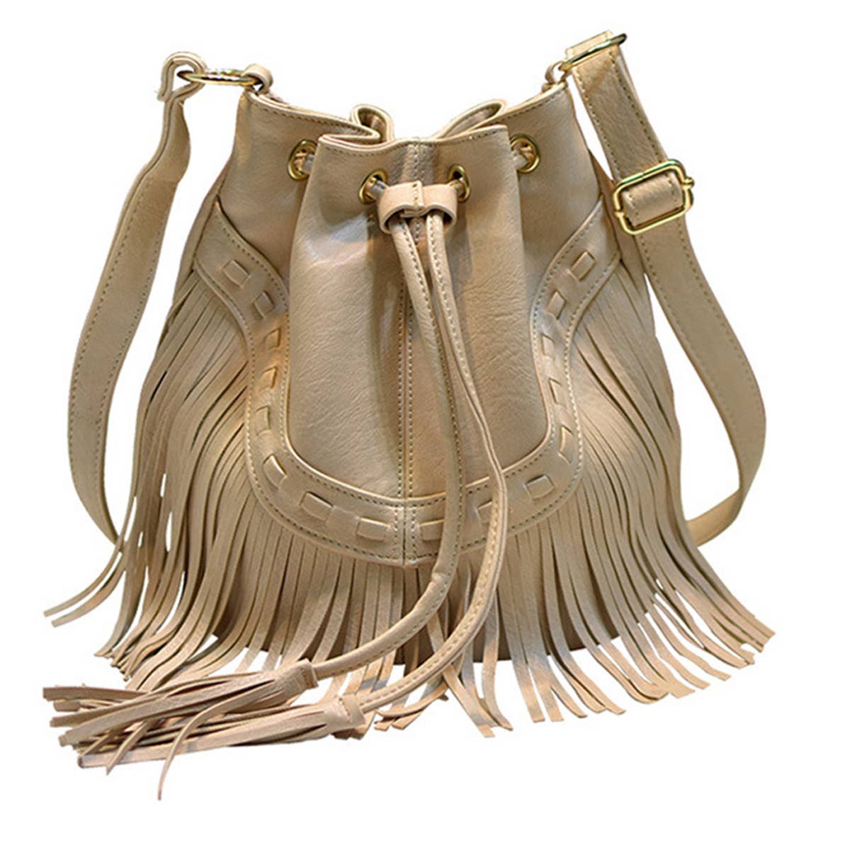 Women Leather Tassel Bucket Bag_Cwab0791