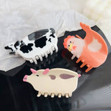 FUN ANIMAL PATCHWORK HAIR CLAW CUTE PIG COW CLIP_CWAHA1493