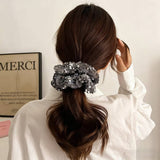 Black Sequin Hair Scrunchie Shiny Ponytail Holder_Cwaha07539