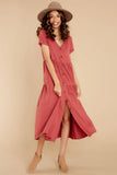 V-Neck Single-Breasted Pleated Loose Long Dress
