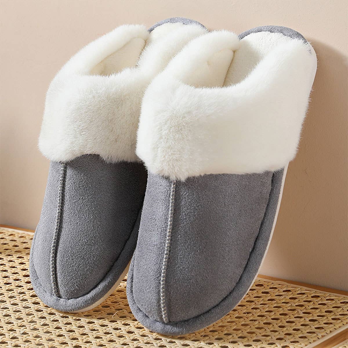FAUX SUEDE FUZZY SLIPPERS WOMEN MEN_CWSHS0267