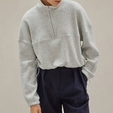 Waffle Zip-Up Polo Neck Pullover Hoodie