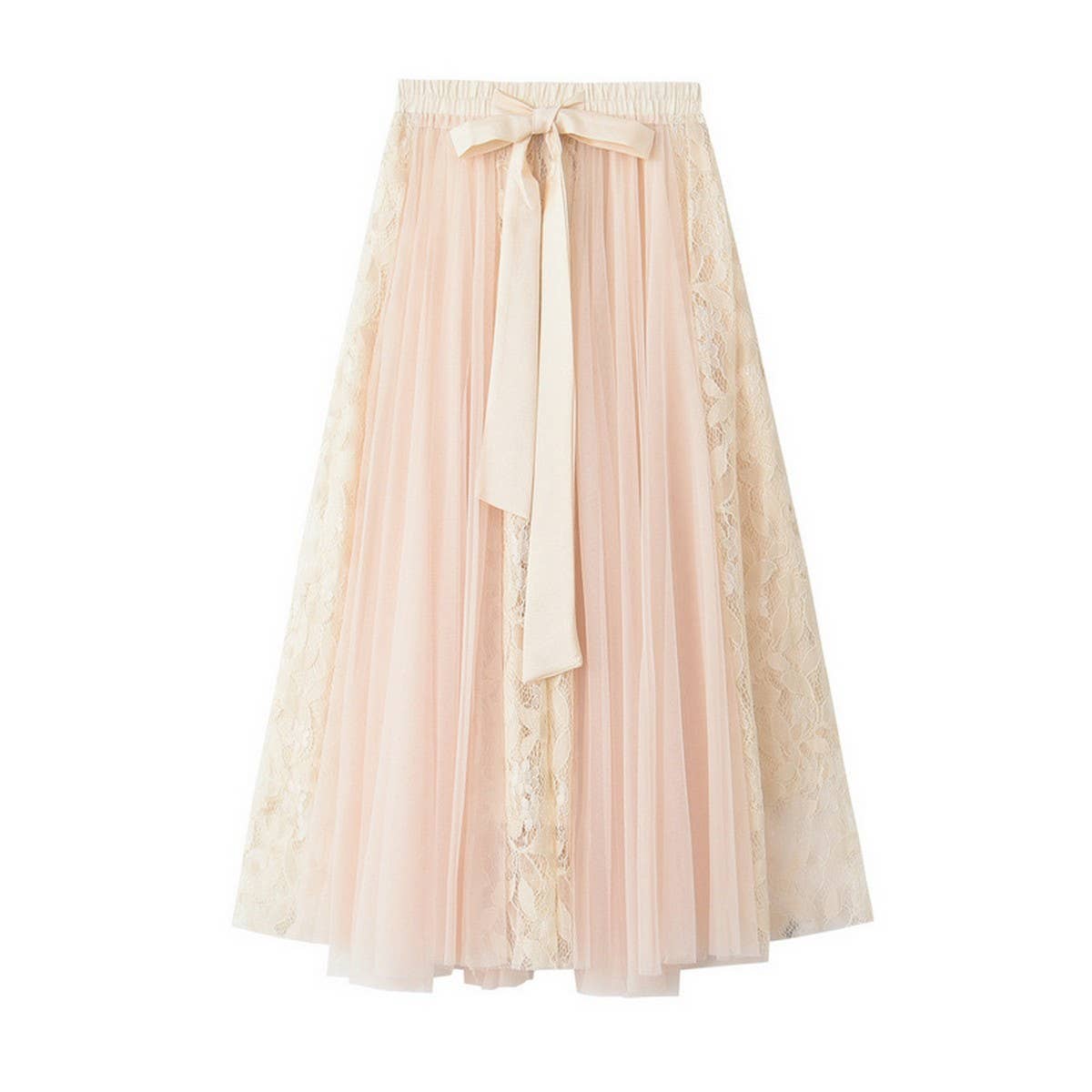 LACE BOW TIE TULLE SKIRT WITH EMBROIDERED DETAILS_CWBMS0401