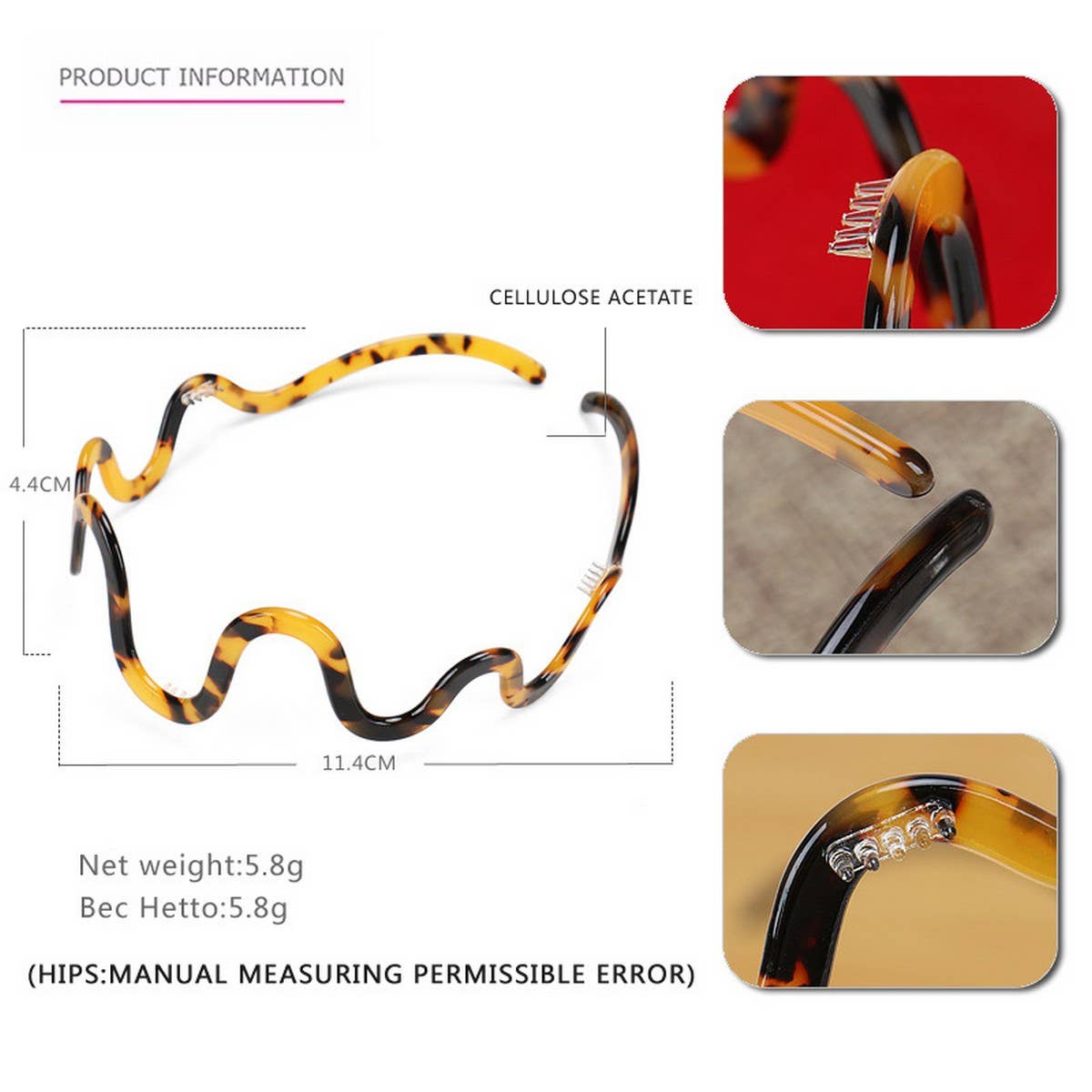 Wave Thin Edge Headband Acetate Headband Hairpin