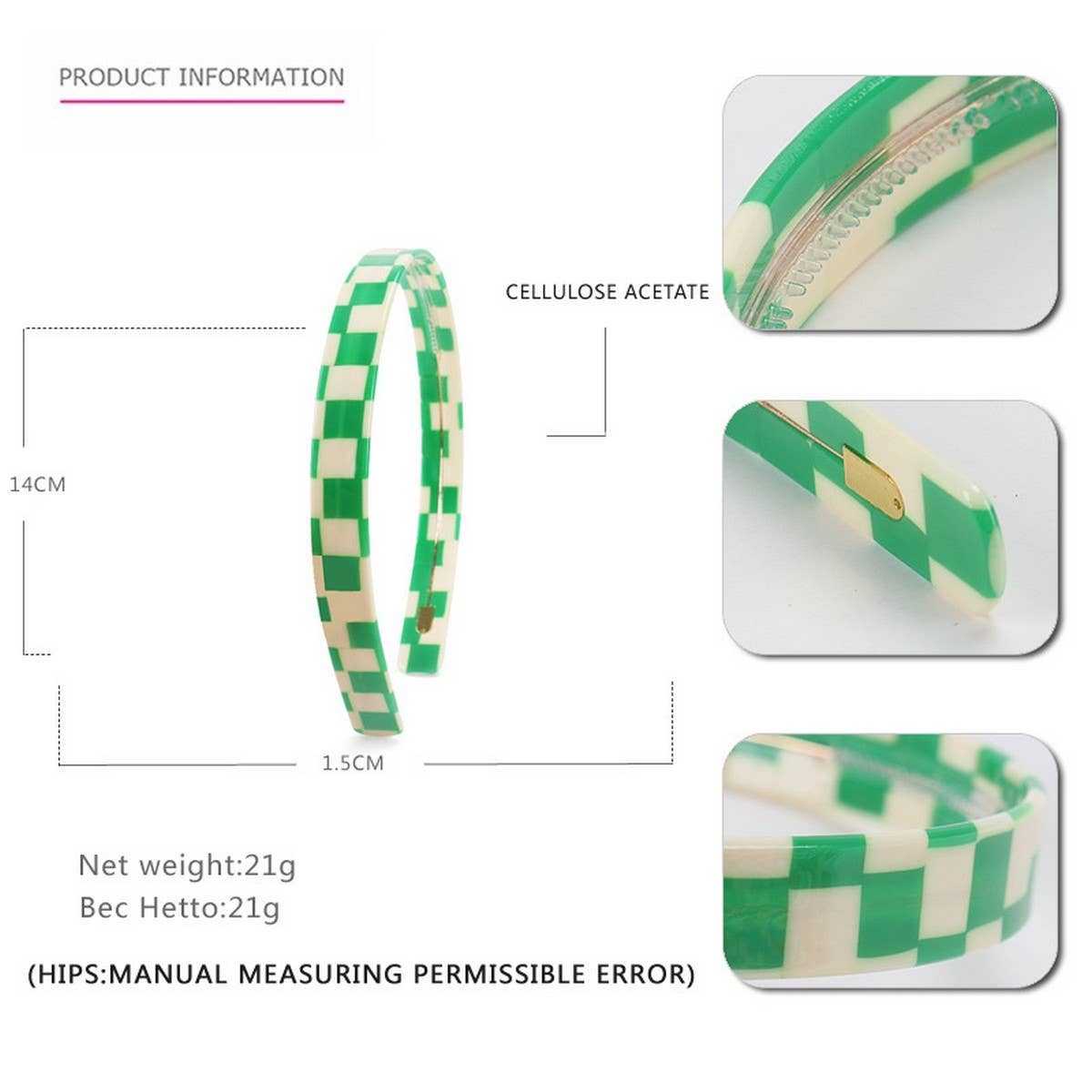 COLORFUL CHECKERBOARD ACETATE HEADBAND HAIRPIN_CWAHA4383