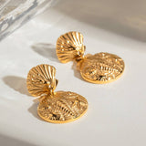 DESIGN RELIEF 18K GOLD SHELL STARFISH EARRINGS_CWASC1664