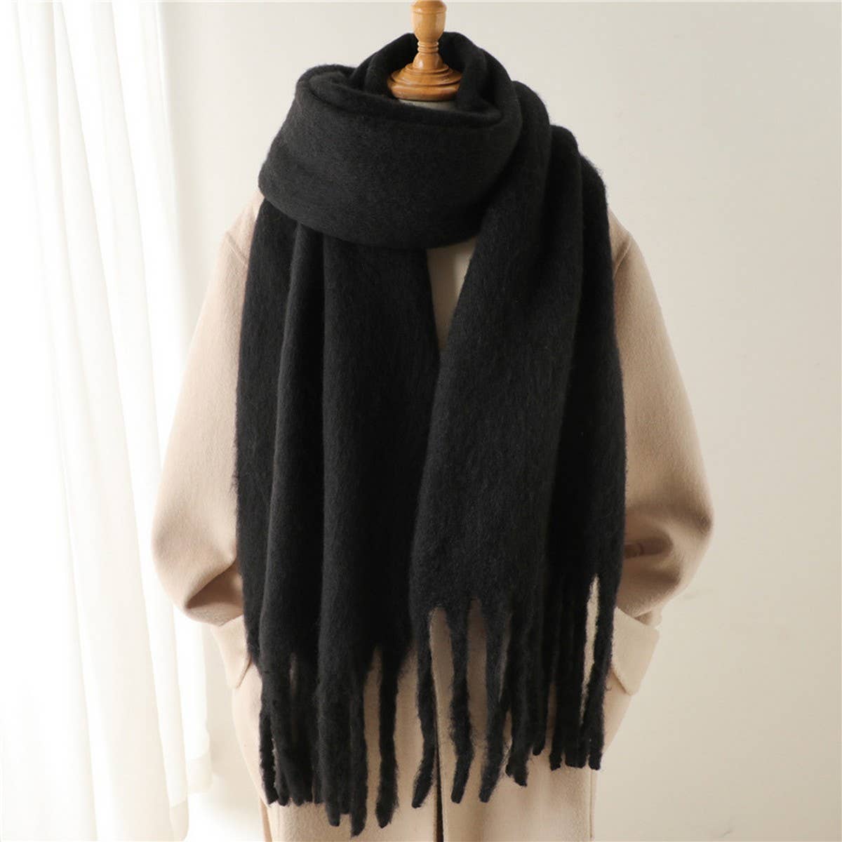 MOHAIR TASSEL SCARF FOR WINTER UNISEX LONG SHAWL_CWASC0965
