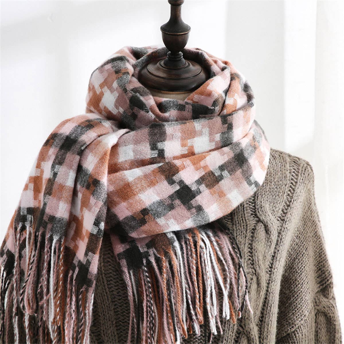 PLAID FRINGE SCARF TRENDY WINTER WRAP_CWASC0199