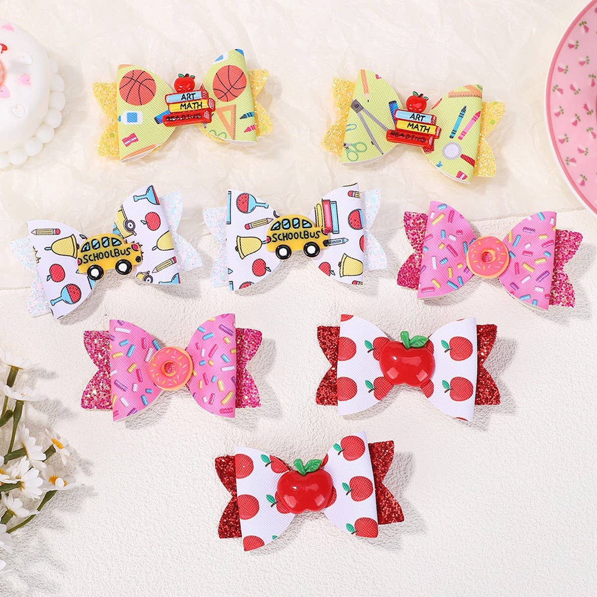 Glitter Donut Bow Hair Clip For Baby Girls