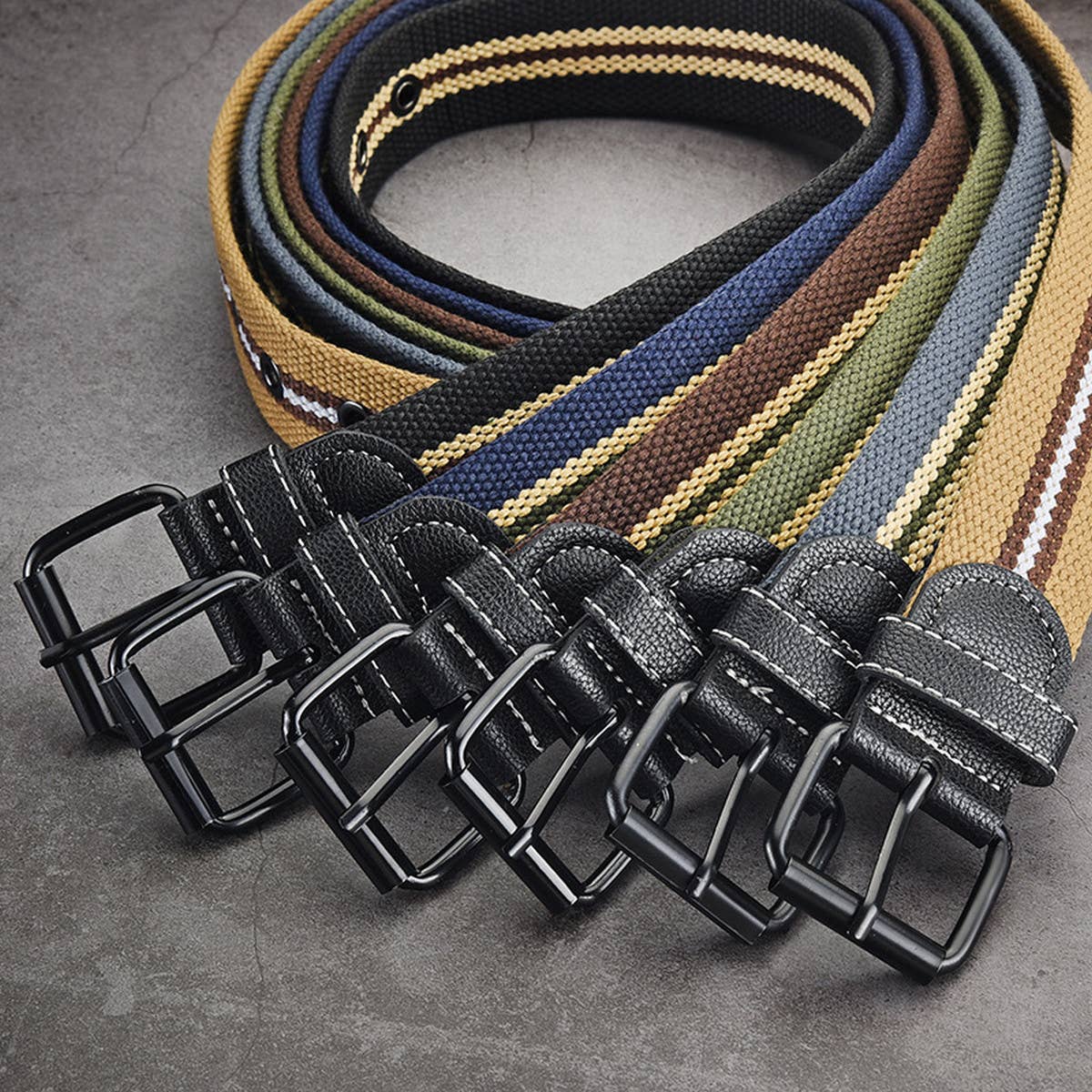 Women Canvas Striped Hollow Air Belt_Cwabe0595