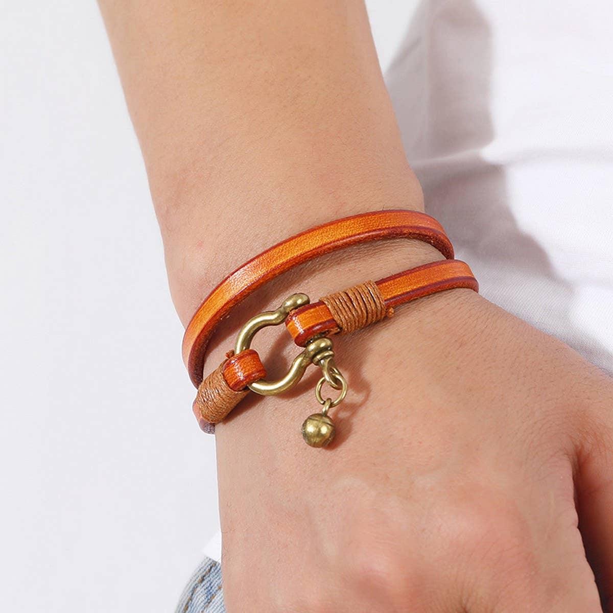 CREATIVE RETRO TWO CIRCLE MENS LEATHER BRACELET_CWMM4507