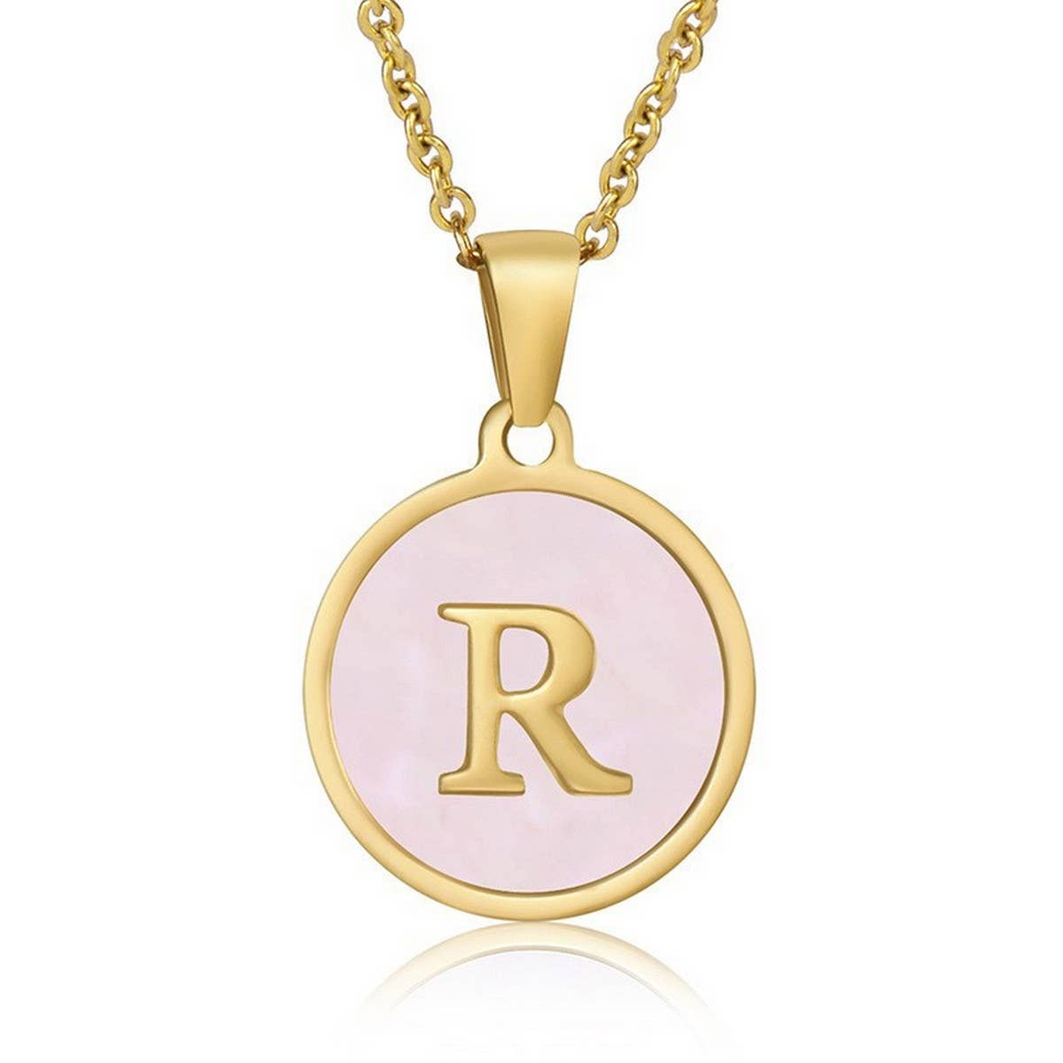 ROUND 18K GOLD STAINLESS STEEL 26LETTERS NECKLACE_CWAJE0683