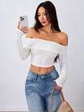 Womens Sweet & Sexy Off-Shoulder Crop Top