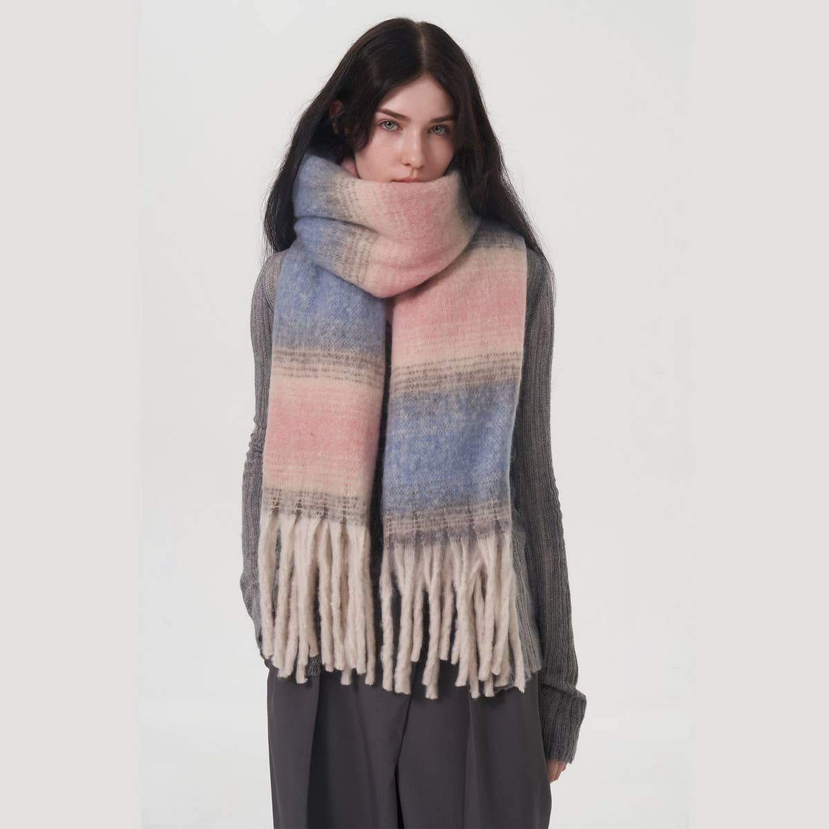 Plaid Stripe Scarf Wide Faux Cashmere Wrap_Cwasc0333