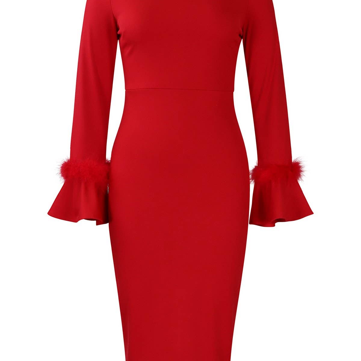 FASHION SOLID COLOR HIPWRAPPED FLARED SLEEVE DRESS_CWDMD3663