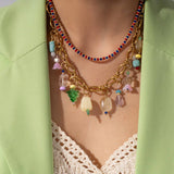 FASHION BEADED STEEL NECKLACE WITH STONE PENDANT_CWMM8842