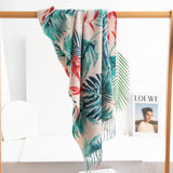 LEAF PRINT TASSEL SCARF SOFT FAUX CASHMERE WRAP_CWASC0915