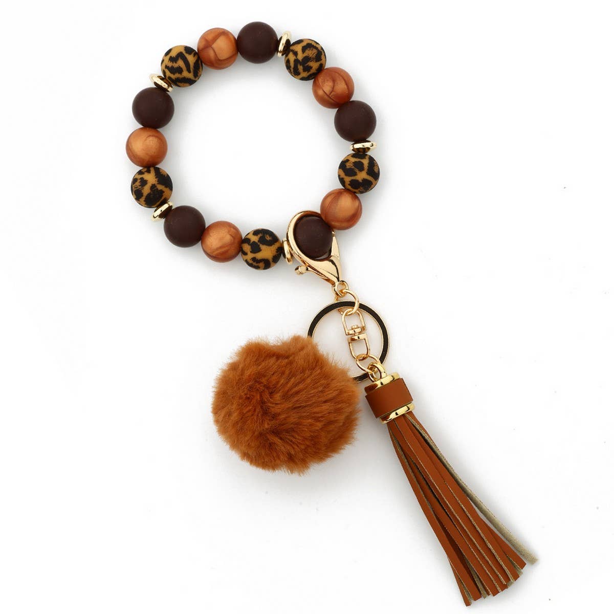 POM POM TASSEL KEYCHAIN SILICONE BEAD BRACELET_CWAB5016