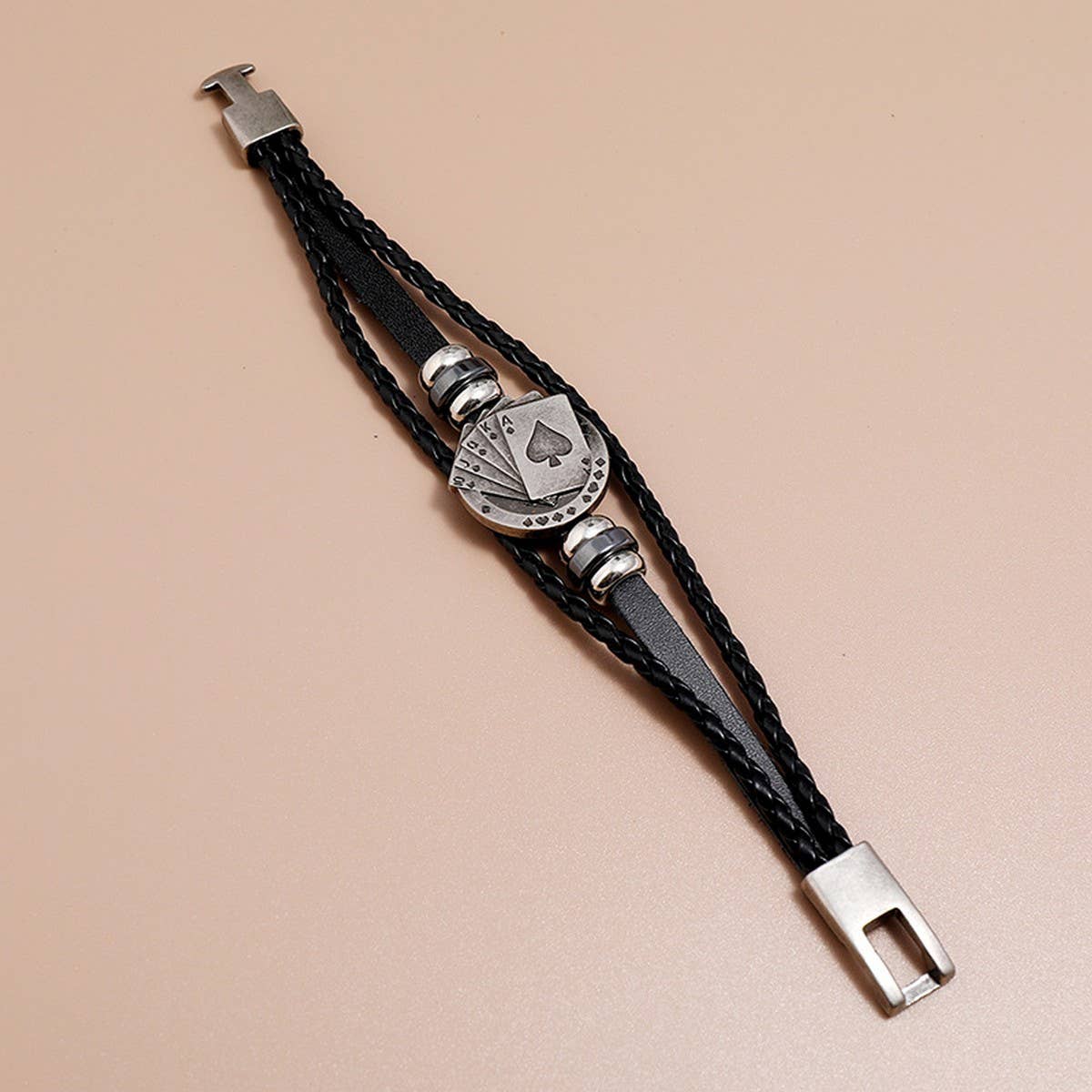 PERSONALIZED POKER BRAIDED LEATHER BRACELET_CWMM4510