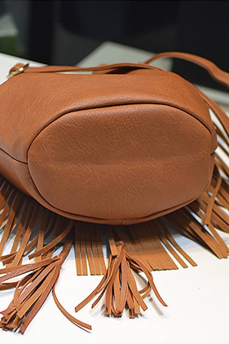 Cwab1570_Leisure Drawstring Tassel Bucket Shoulder Bag