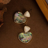 COPPER PLATED GOLD DIAMOND ABALONE EARRINGS_CWMM4334