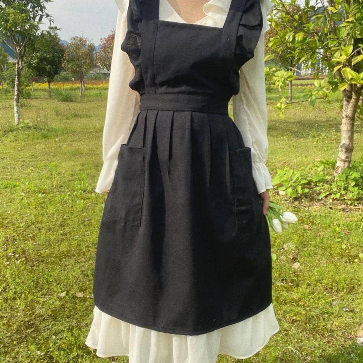 Waterproof And Fresh Ruffled Strap Cross Apron_Cwmm5815