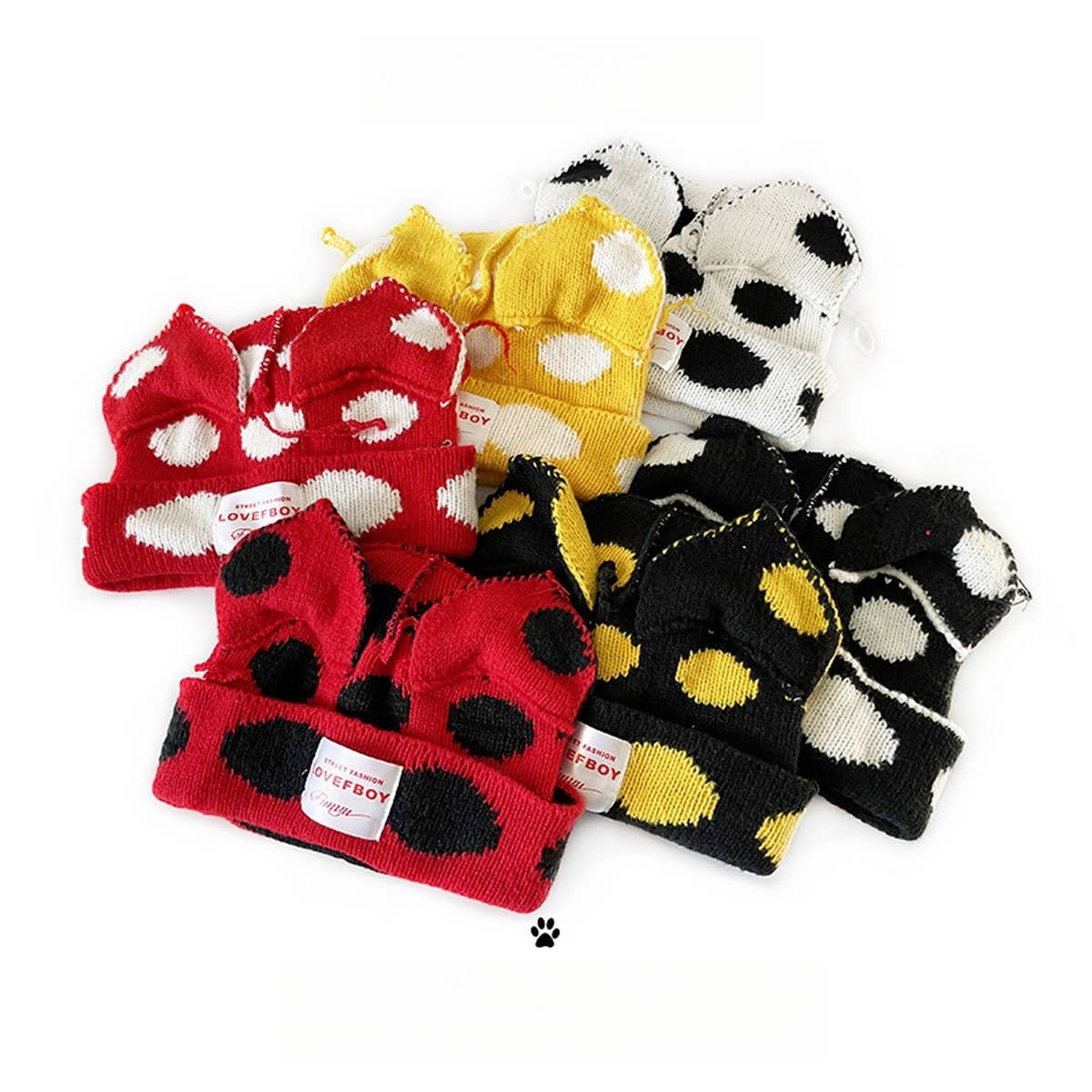 ADULT POLKA DOT FABRIC LABEL BEANIE KNITTED HAT_CWAH2052