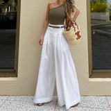Solid-Color High-Waisted Casual Wide-Leg Pants