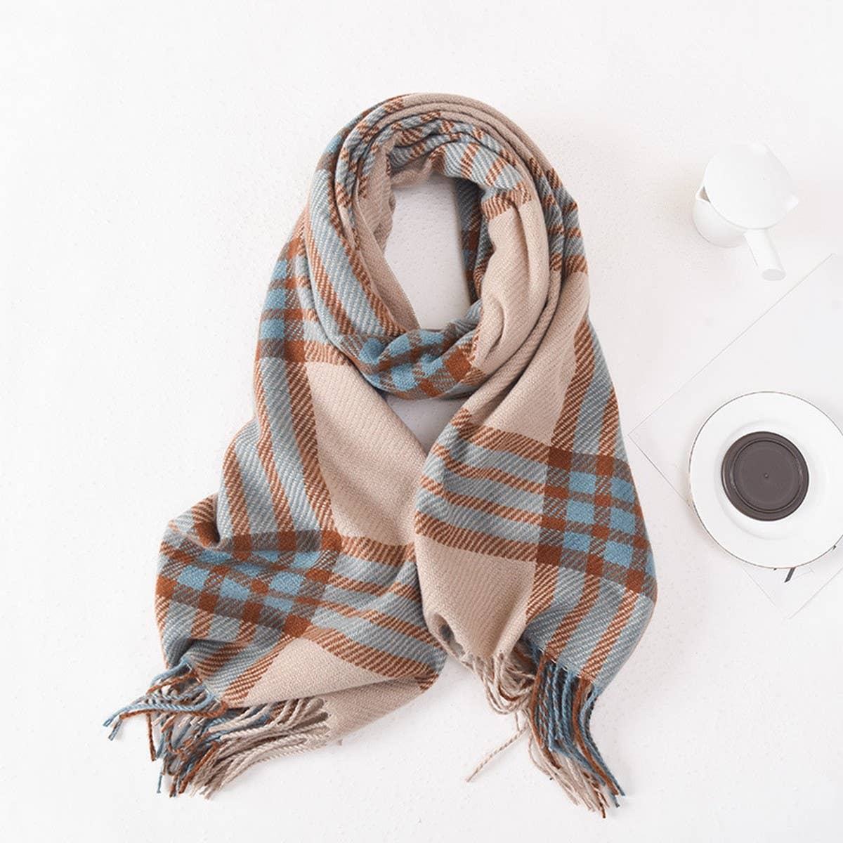 TASSEL PLAID WARM STUDENT SHAWL NECK SCARF_CWASC0409