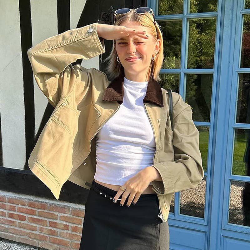 Vintage Lapel Cargo Baggy Zip-Up Cardigan Jacket