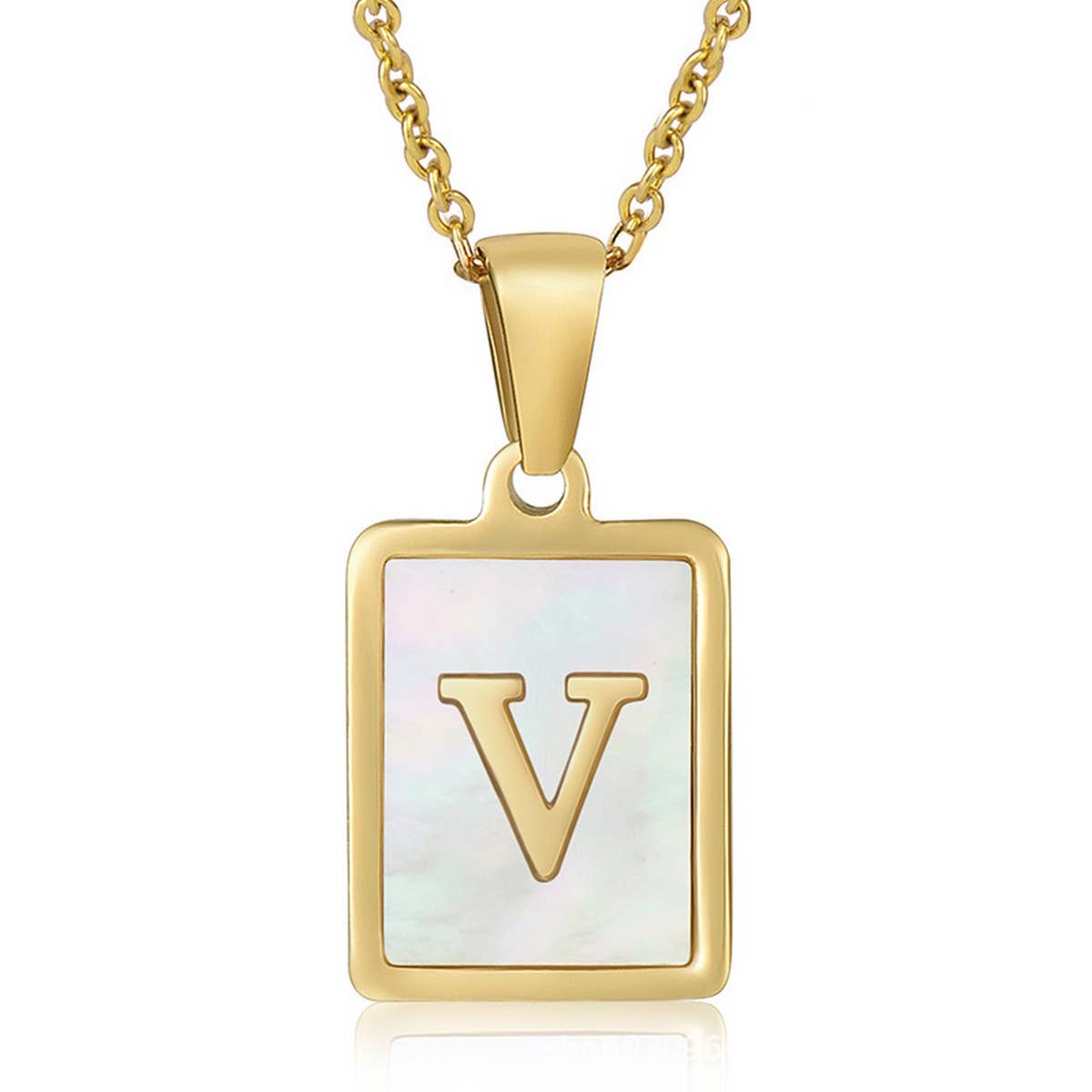 SQUARE SHELL 26 LETTER PENDANT NECKLACE_CWAJE0674