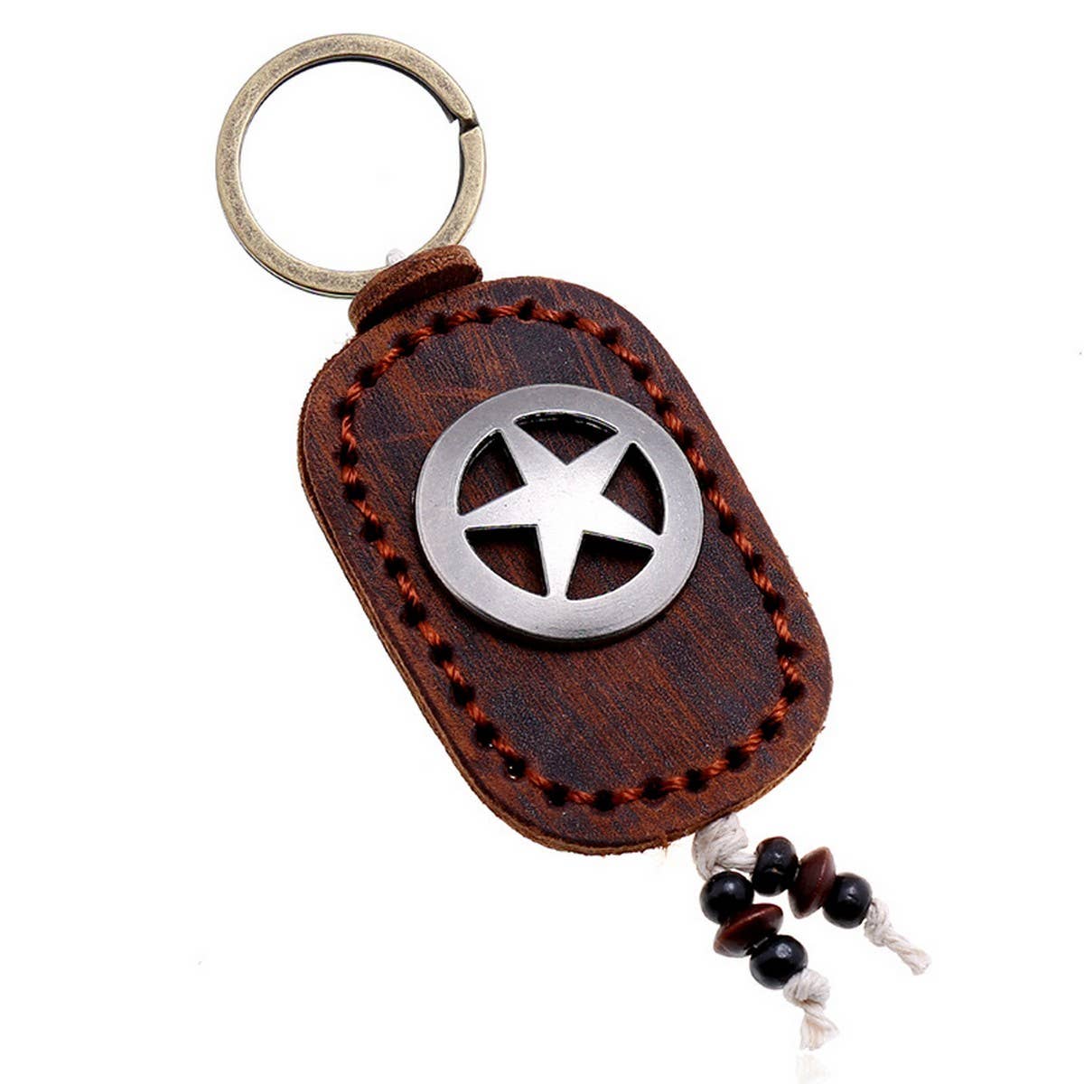 FIVE POINTED STAR DOUBLE LAYER COWHIDE KEYCHAIN_CWMM5025