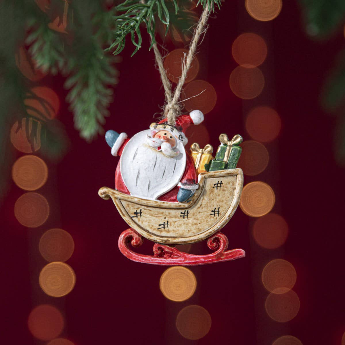 RESIN SLED SNOWMAN SANTA TREE HANGING DECORATION_CWMM9744