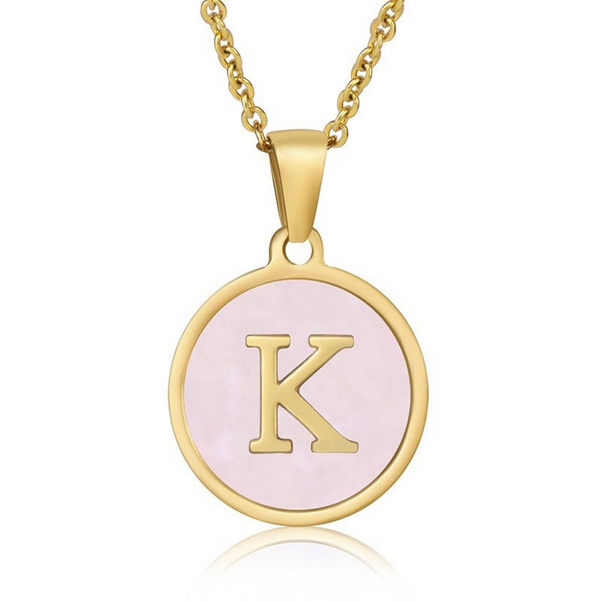 ROUND 18K GOLD STAINLESS STEEL 26LETTERS NECKLACE_CWAJE0683