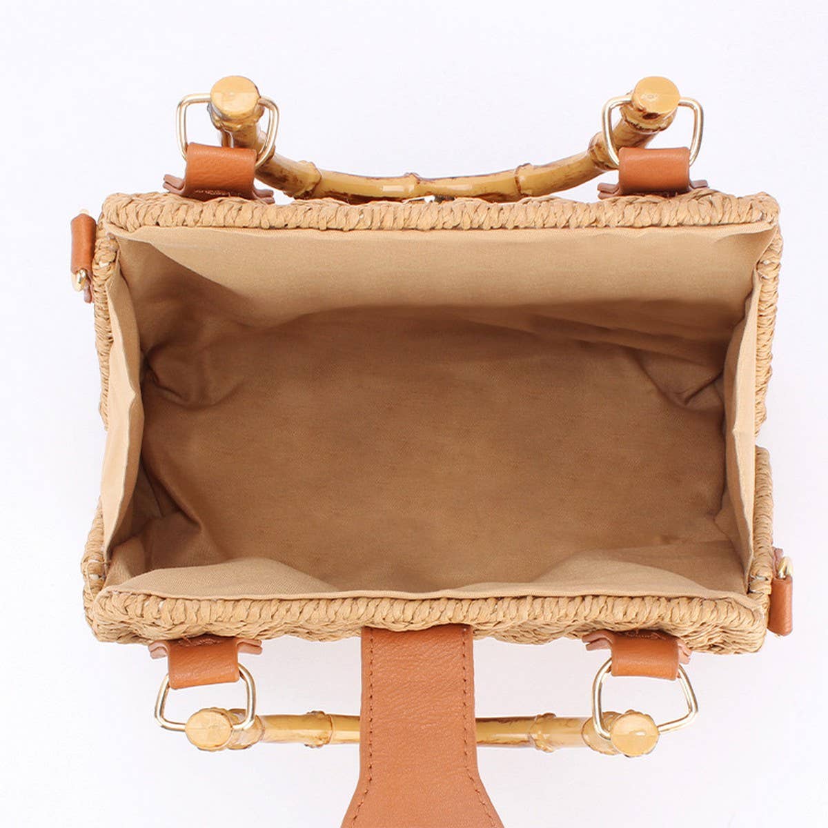 STRAW BEACH BAG WITH BAMBOO HANDLE FOR WOMEN_CWAB4694