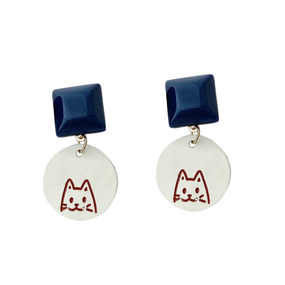 SIMPLE KLEIN BLUE CUTE CAT EARRINGS_CWAJE1645